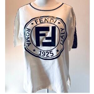 Fendi‎ FF White Graphic Zucca T-Shirt IT 38 US 2 Oversize up to sz 10 Authentic